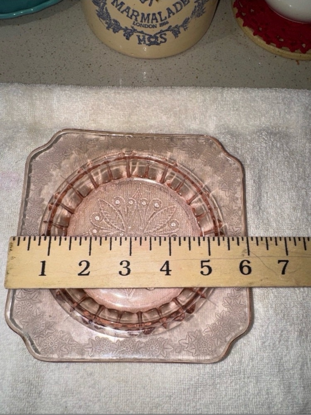 Indiana Glass Pink Pressed Glass Trinket Dish with Floral Motif